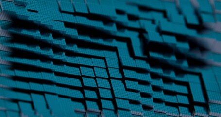Poster - 3D Abstract Render of Teal Cubes with Red Glowing Highlights - Futuristic Geometric Design