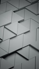 Poster - Geometric background of moving triangles. Design. 3D plane of metal geometric triangles in motion. Triangles move and move out of plane