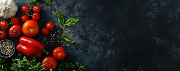 Wall Mural - A close up of a variety of vegetables including tomatoes, peppers, and basil