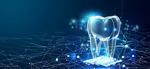 Wall Mural - Innovative medical technology diagnose and examine patient teeth with intelligence software in dental clinic.