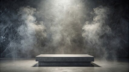 Wall Mural - Gray textured concrete platform podium with smoke , minimalist, industrial, background, design, architecture, stage, presentation
