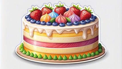 Wall Mural - Colorful and realistic cake sticker for baking enthusiasts and pastry chefs, cake, sticker, colorful, realistic, baking