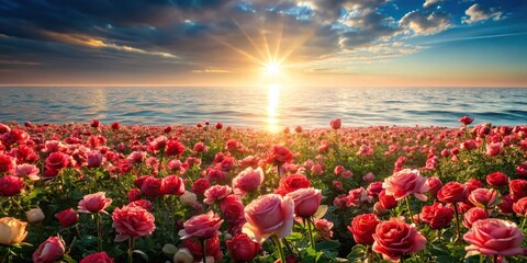 Wall Mural - Roses on the seabed shining in the sunlight, flowers, underwater, ocean, sea, marine life, nature, beauty, vibrant, colorful