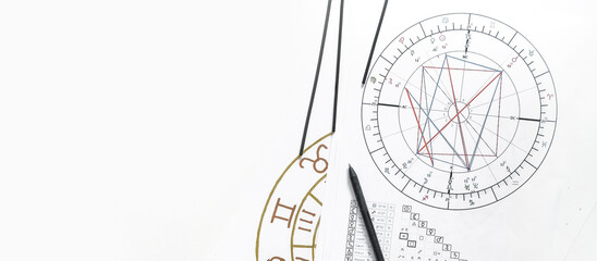 Wall Mural - astrology. astrologer calculates natal chart and makes a forecast of fate tarot cards, fortune telli