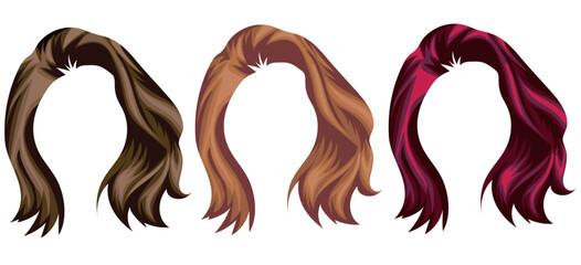 Sticker - set of female short curly hair styles in blonde, red and brown tones, for characters, various designs