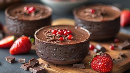 Wall Mural - chocolate mousse with strawberry HD 8K wallpaper Stock Photographic Image 