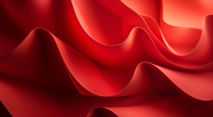 Poster - Red background, large red wave texture fabric, soft light and shadow effects, high definition photography style, macro lens perspective, rich details, full of vitality.