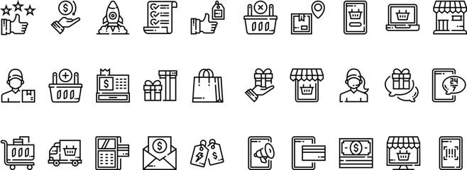 Canvas Print - Ecommerce Icon Set With Outline Style Simple, use 64 x 64 px