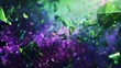 © javier - Holographic crystals in neon greens and purples glowing particles and sharp shapes