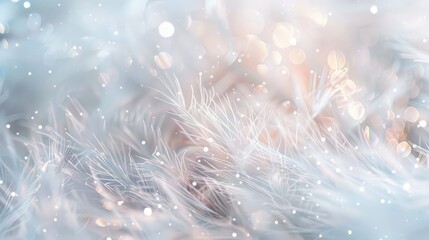 Wall Mural - Feathery crystals in soft white and pastels twinkling particles and diffused light