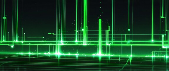 Aufkleber - green circuit neon light connections theme abstract background with copy space for banner
