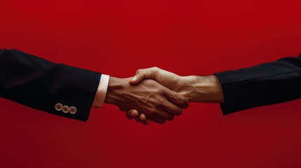 Wall Mural - professional handshake on crimson background 