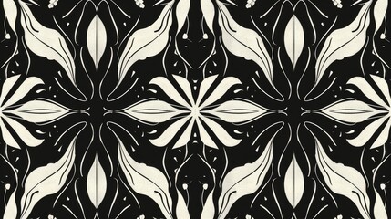 Wall Mural - Subtle Black and White Geometric Floral Seamless Pattern