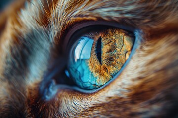 Poster - cat's eye macro close-up, portrait of a brown fur cat, space in the eyes of a cat. focus on beautiful colorful eyes of pet