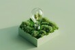 © VICHIZH - Light bulb illuminating green box with grass and interior light bulb in travelinspired concept