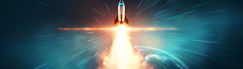 Wall Mural - Rocket Launch into Space.