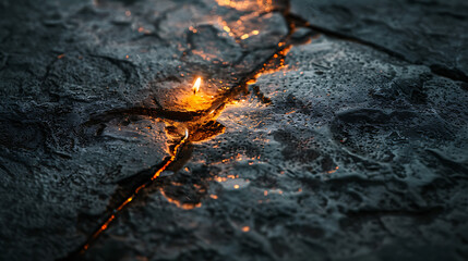 Wall Mural - A small fire is lit on a concrete surface