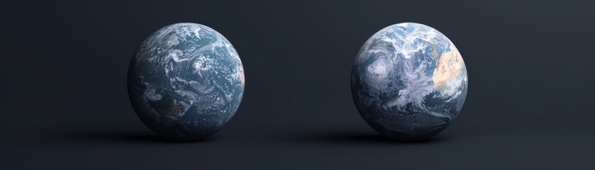 Wall Mural - fragile earth a 3d render of two planets on a dark background, representing global issues and enviro