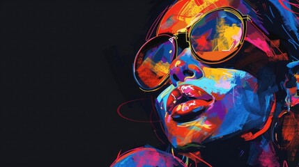 Wall Mural - Partying woman portrait with paint and sip style. Isolated black background..Generative AI.