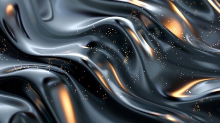 Canvas Print - Abstract scene with mercury-like metal textures and glowing particles background