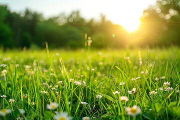 Sticker - Serene Meadow with Lush Green Grass and Wildflowers  