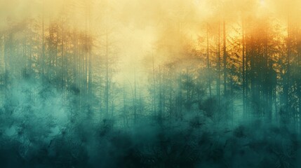Sticker - Wallpaper featuring misty tree textures blurred lights and a gradient from golden yellow to sea green