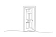 © Elena - Open door one line illustration, welcome sign continuous line art drawing.