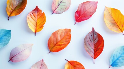 Wall Mural - Colorful Fresh Leaves isolated on a White Background