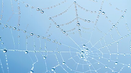Dew-Covered Spider Web in Blue Light