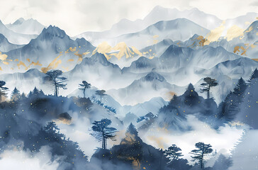 Wall Mural - landscape with mountains and clouds