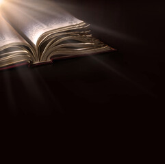 Wall Mural - Dark table with open bible