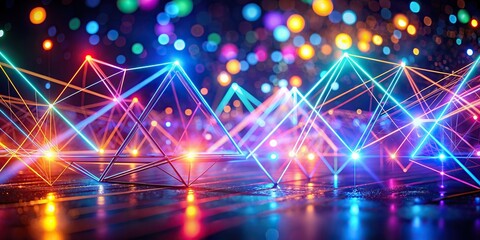 Sticker - Abstract glowing geometric lines with bokeh lights in vibrant colors, abstract, background, geometric, bokeh, lines