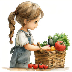 Wall Mural - girl with vegetables