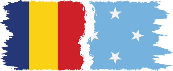 Wall Mural - Federated States of Micronesia and Romania grunge flags connection v
