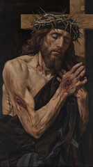 Wall Mural - resurrected Jesus Christ Portrait, cross heaven, and crown of thorns bread