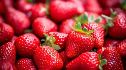 Wall Mural - Strawberries background. Close up of fresh strawberries. Top view.