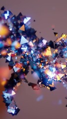 Poster - Abstract stream of shiny particles on a brown background. Design. Mirrored flying pieces of glass flying and glowing.