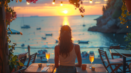 Poster - woman relaxing on the beach at sunset