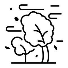 Sticker - Trees with heavy wind denoting typhoon, line icon 