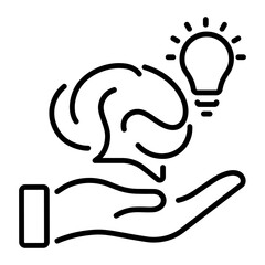 Sticker - Brain with lightbulb denoting inspiration, line icon 