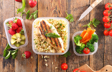 Poster - healthy lunch box with chicken, vegetable and fruit