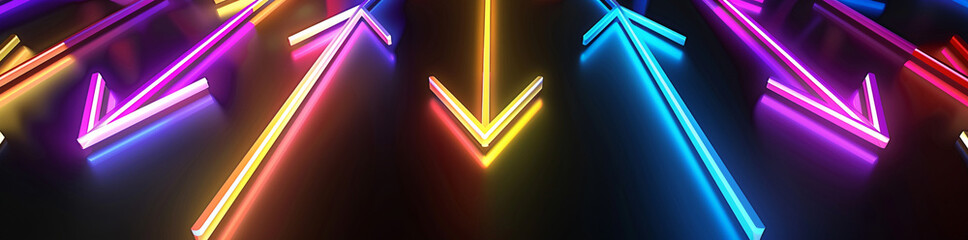 Wall Mural - Black Background with Colorful Neon Arrows