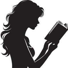 Woman reading book silhouette vector style  design  black color . white color background