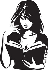 Woman reading book silhouette vector style  design  black color . white color background