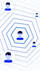 Aufkleber - White background. Motion.Purple and blue lines appearing in the Internet network in which people are looking for and their icons appear in abstraction.