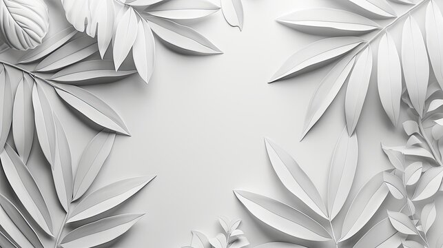 White background with minimalist flower patterns., Free copyspace for text