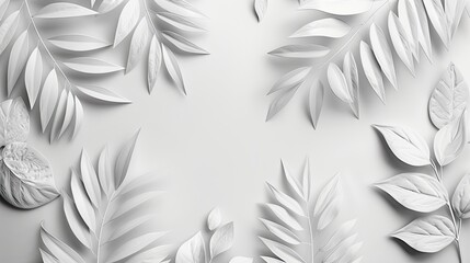 White background with minimalist flower patterns., Free copyspace for text