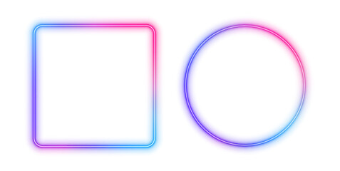 Poster - A set of blue and pink glowing neon frames on a transparent background in PNG format. Vector isolated magic empty borders of geometric shapes.