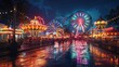© ryker - Amusement park shining bright after rain at night