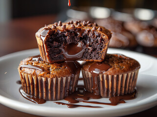 Wall Mural - chocolate muffin on a white plate